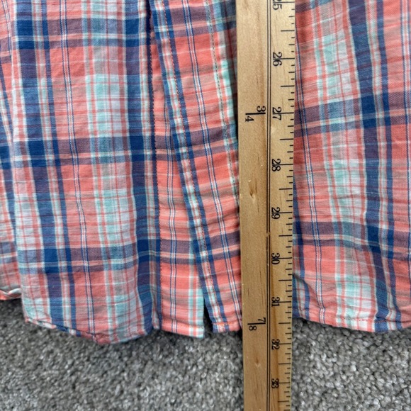 Southern Tide Mens XL Classic Fit Linen Blend Plaid Button Down Shirt Coral Blue - Picture 5 of 6